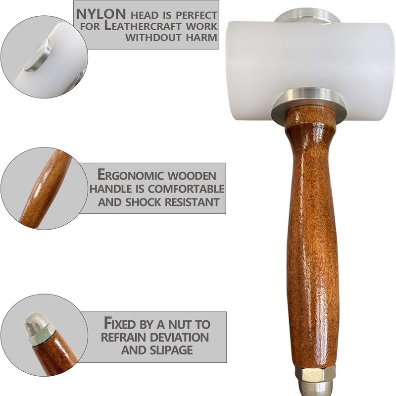 Evwoge Rubber Hammer Mallet for Leatherwork Leather Carving Cowhide Sew DIY Leathercraft Wooden Mallet Wood Handle (T-Head) - Image 3